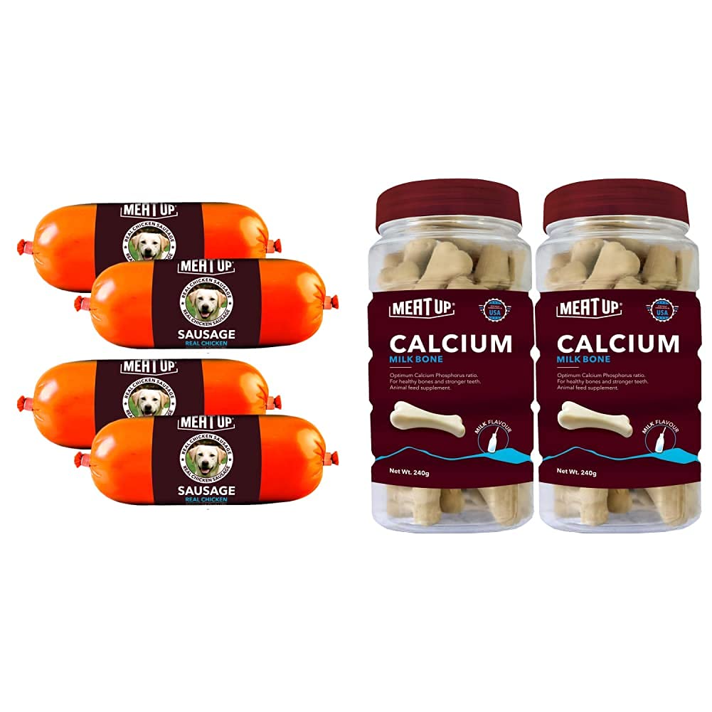 Meat Up Real Chicken Sausage, Dog Treat (Pack of 2), 150gm per Sausage&Calcium Bone Jar, Dog Supplement Treats - 240 gm, 30 Pieces (Buy 1 Get 1 Free) (B0969W2MYR) Amazon Price History, Amazon Price Tracker
