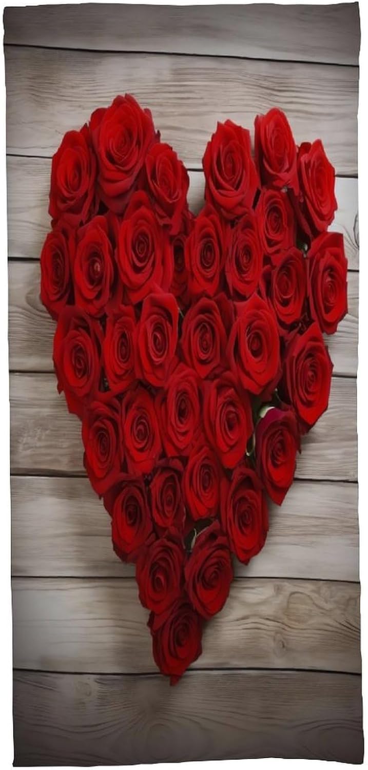 Christmas Towel, Red Heart-Shaped Roses Printed Fashion Towel,Portable Towel,Durable Towel