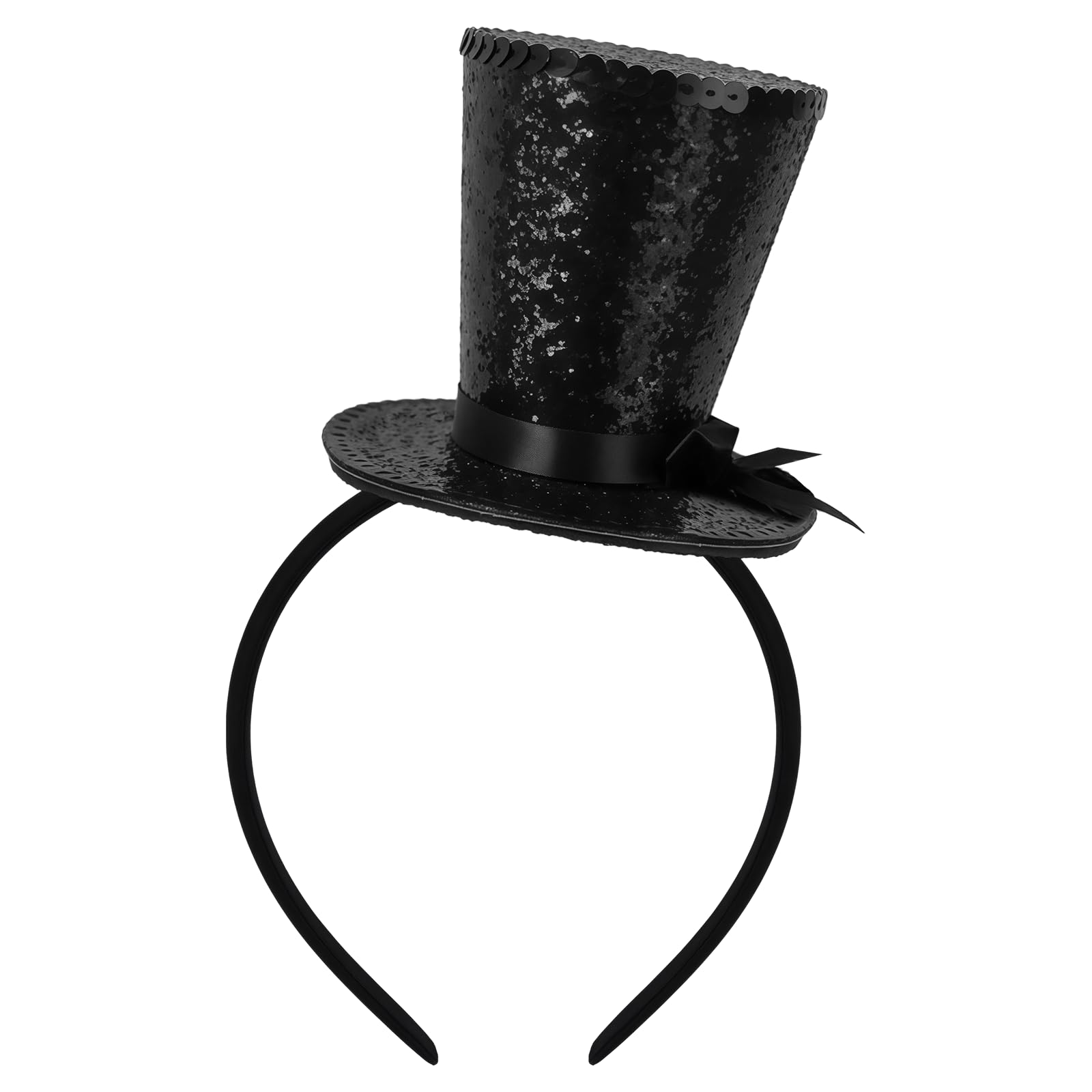 RmKbe Black Sequins Top Hat Headband Lightweight Party Hair Hoop Costume Accessory Vintage Exquisite Fascinator Top Hat for Carnival Theme Party Supplie