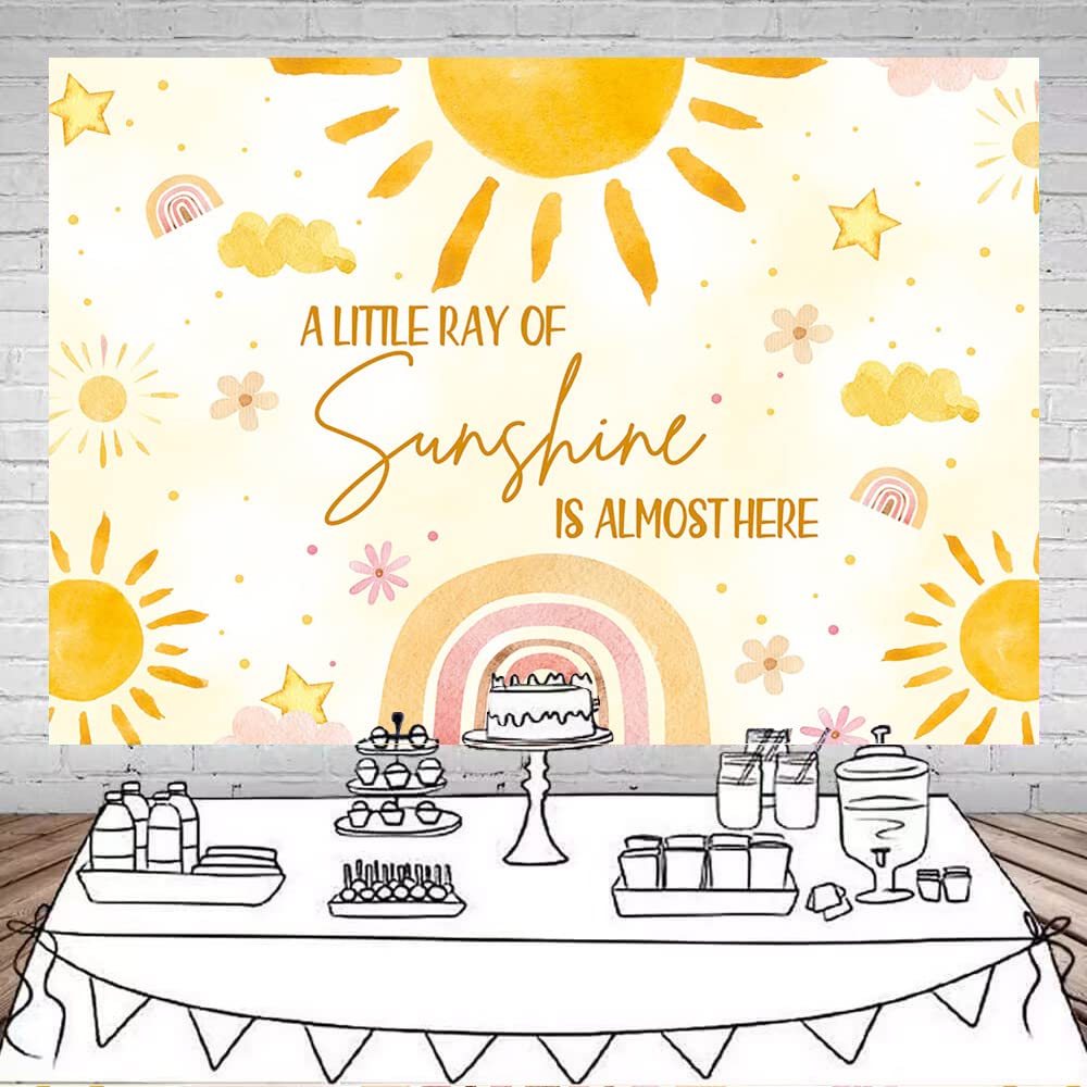 Mocsicka Sunshine Baby Shower Backdrop Sunshine Theme Baby Shower Backdrop Party Decorations Background Little Ray of Sunshine Party Backdrop Cake Table Decorations (7x5ft)