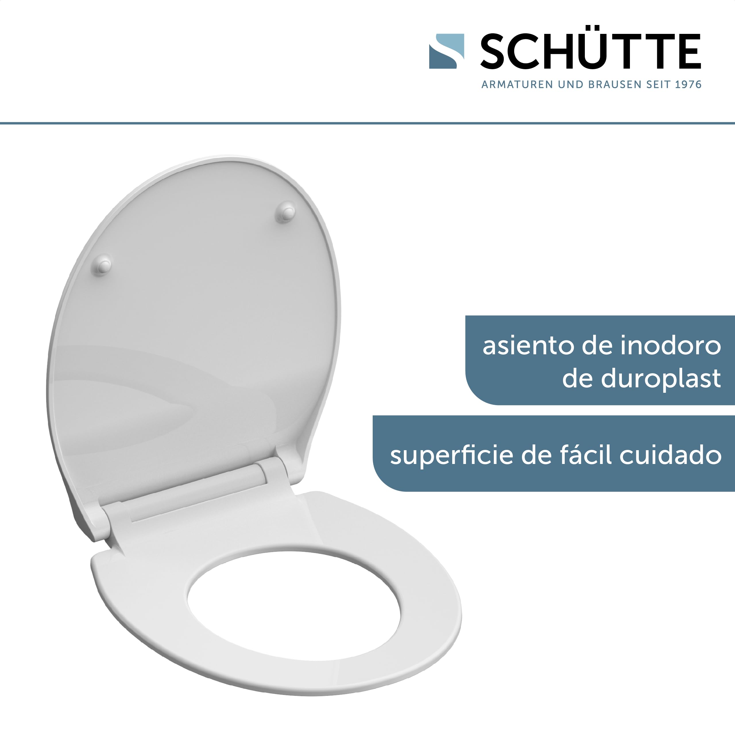 Schütte 82700 Asiento de Inodoro Duroplast Slim White con Dispositivo de Descenso automático y Cierre rápido para una fácil Limpieza, Forma Especialmente Plana, Carga máxima de 150 kg, Color Blanco