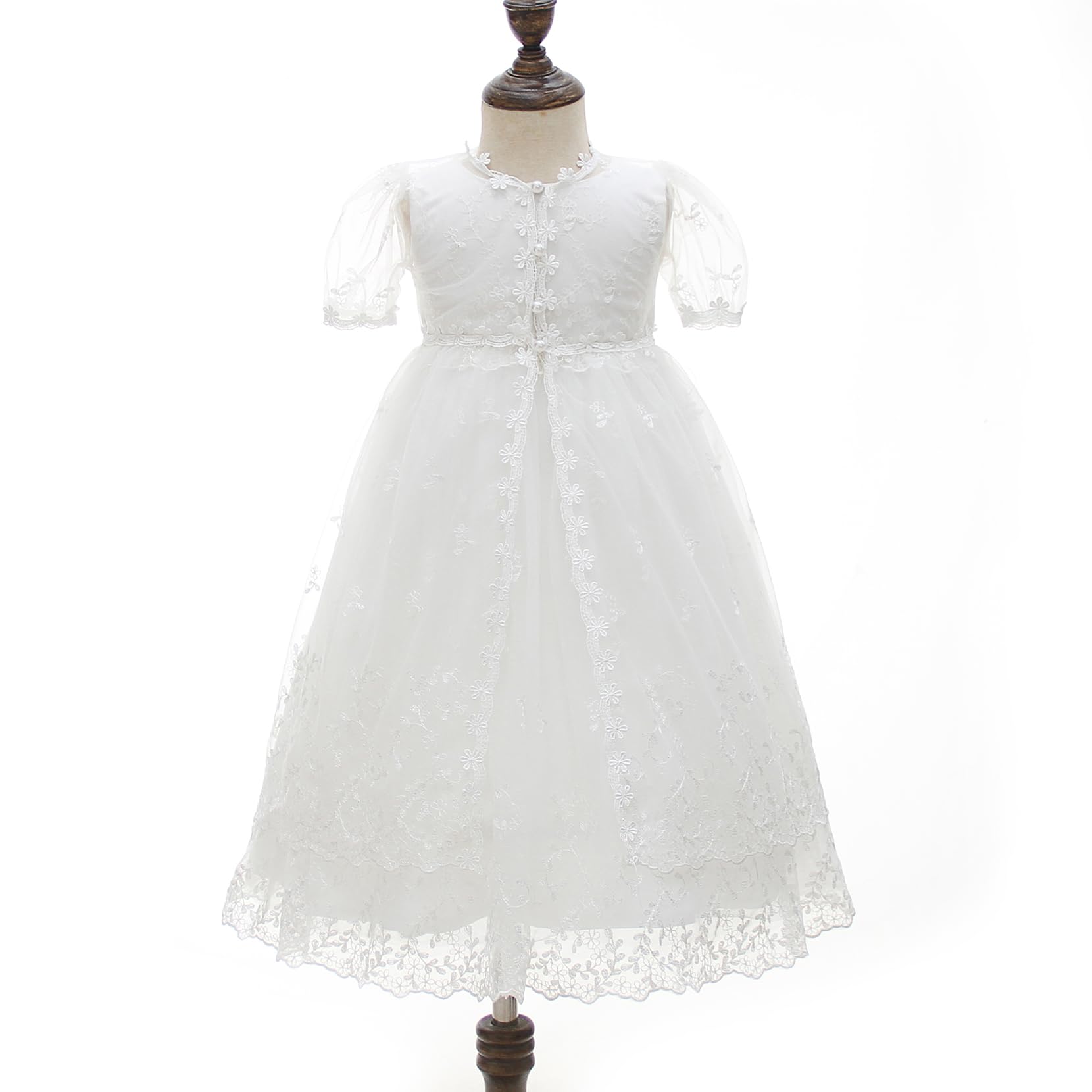 perfect petal Baby Girls Baptism Christening Dress 3Pcs Infant Toddler Floral Embroidered Lace Gown(24M,Ivory)