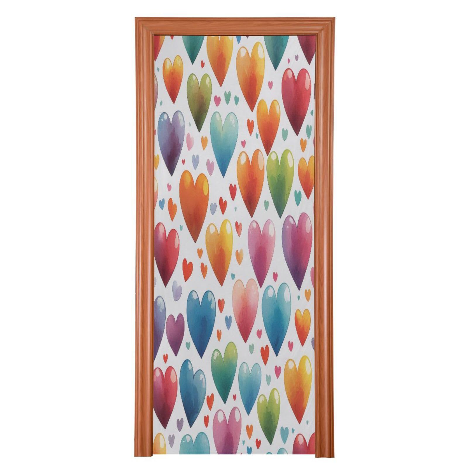 FLildon Colorful Hearts Valentines Day Door Cover Decoration, Party Accessory Porch Decor for Festive Ornament Room Door Covers 32 x 79 Inch