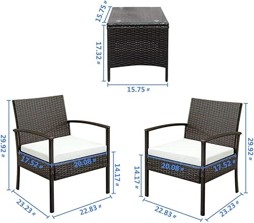 Miniatura 7 de Juego de 3 muebles de patio al aire libre, juego de conversación de mimbre para exteriores, moderno juego de bistró con mesa auxiliar para patio,