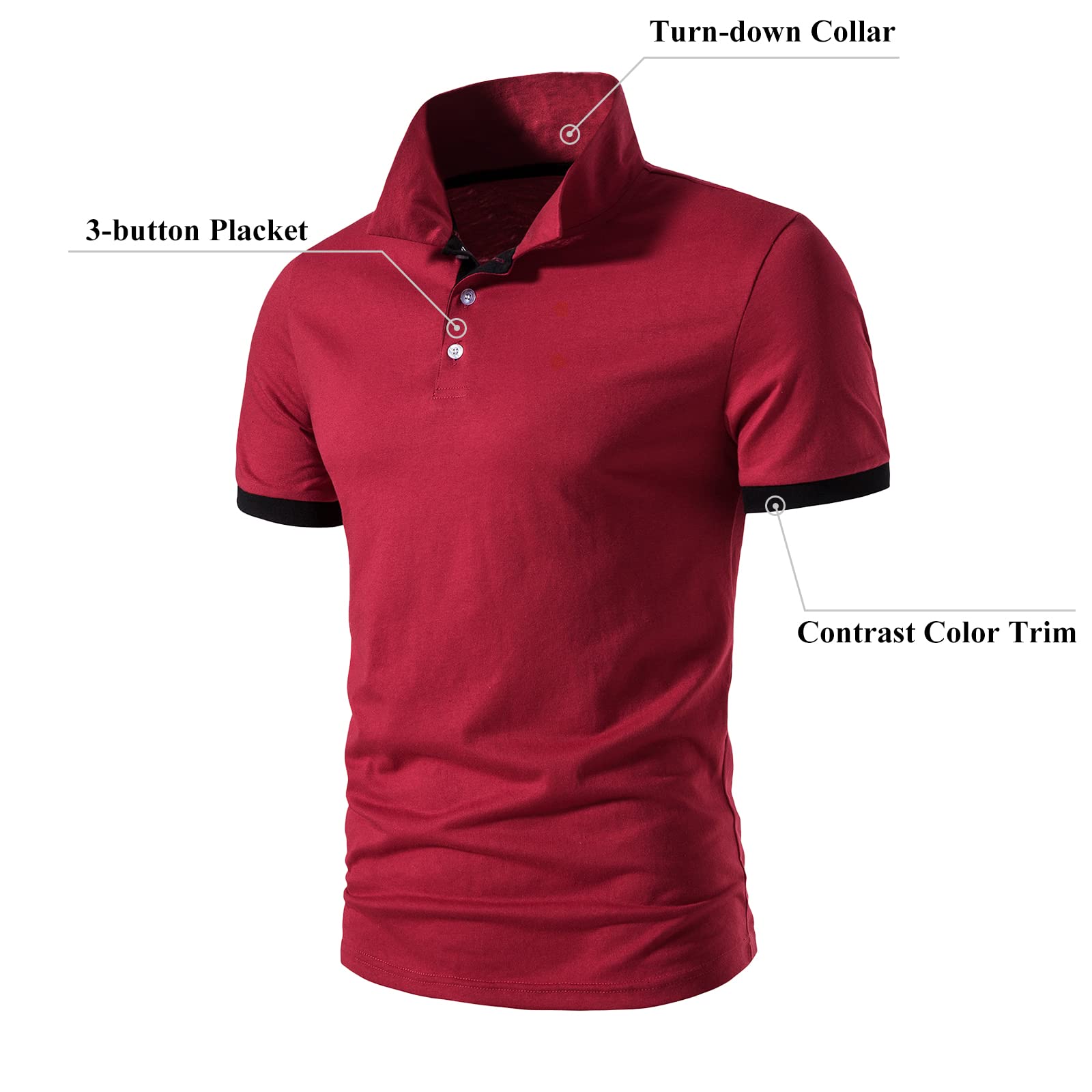 Golf Polo Shirts for Men Lightweight Color Block Short Sleeve Shirt Casual Slim Fit Athletic Tennis T-Shirt (Red,Small)