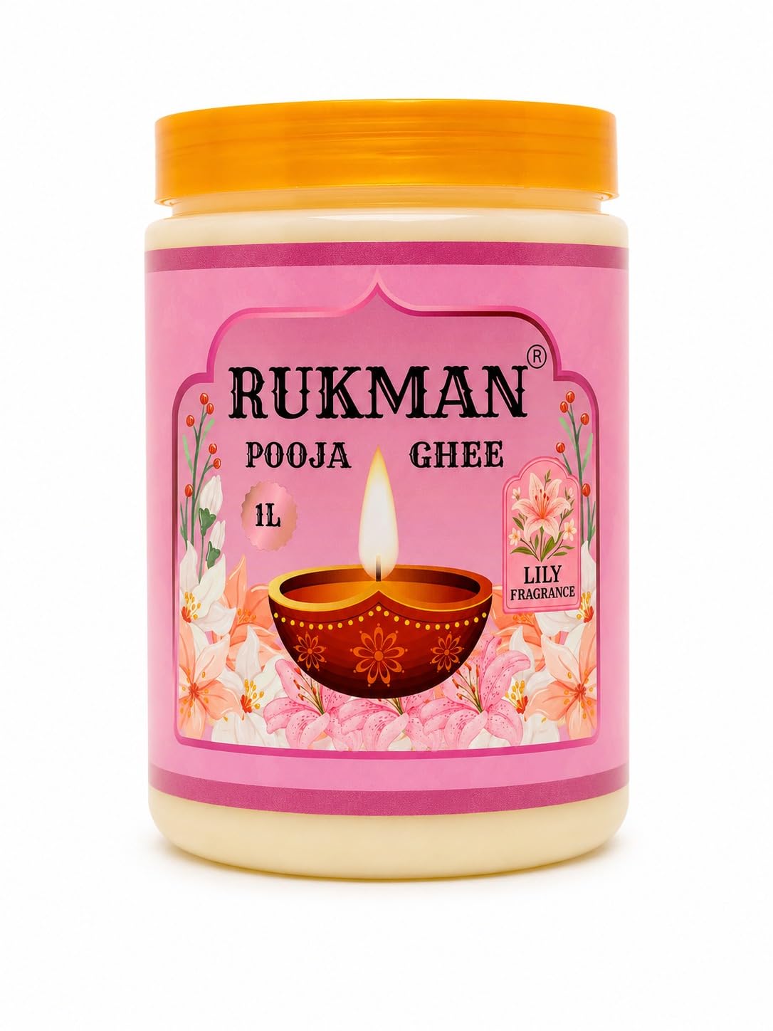 RUKMAN Pooja Ghee Lily Fragrance 1000ML | Long Burning Puja Ghee for Diyas | Bright & Steady Flame-image-35