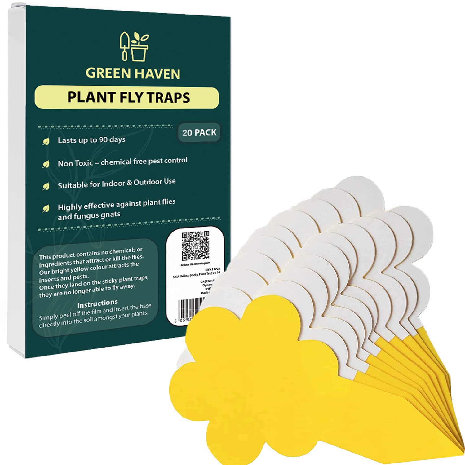 GREEN HAVEN Premium 20 Pack Pest Sticky Plant Traps for Indoor & Outdoor Areas - Effective Fungus Gnat Killer for House, Garden, Non-Toxic Odourless Plant Insects Killer, Children and Pet Friendly