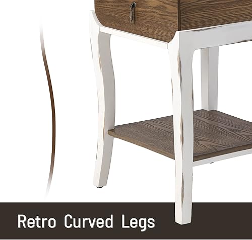 Miniatura 5 de Mesita de noche vintage, mesa auxiliar de sofá MDF con cajón, mesa auxiliar de granja para dormitorio, sala de estar