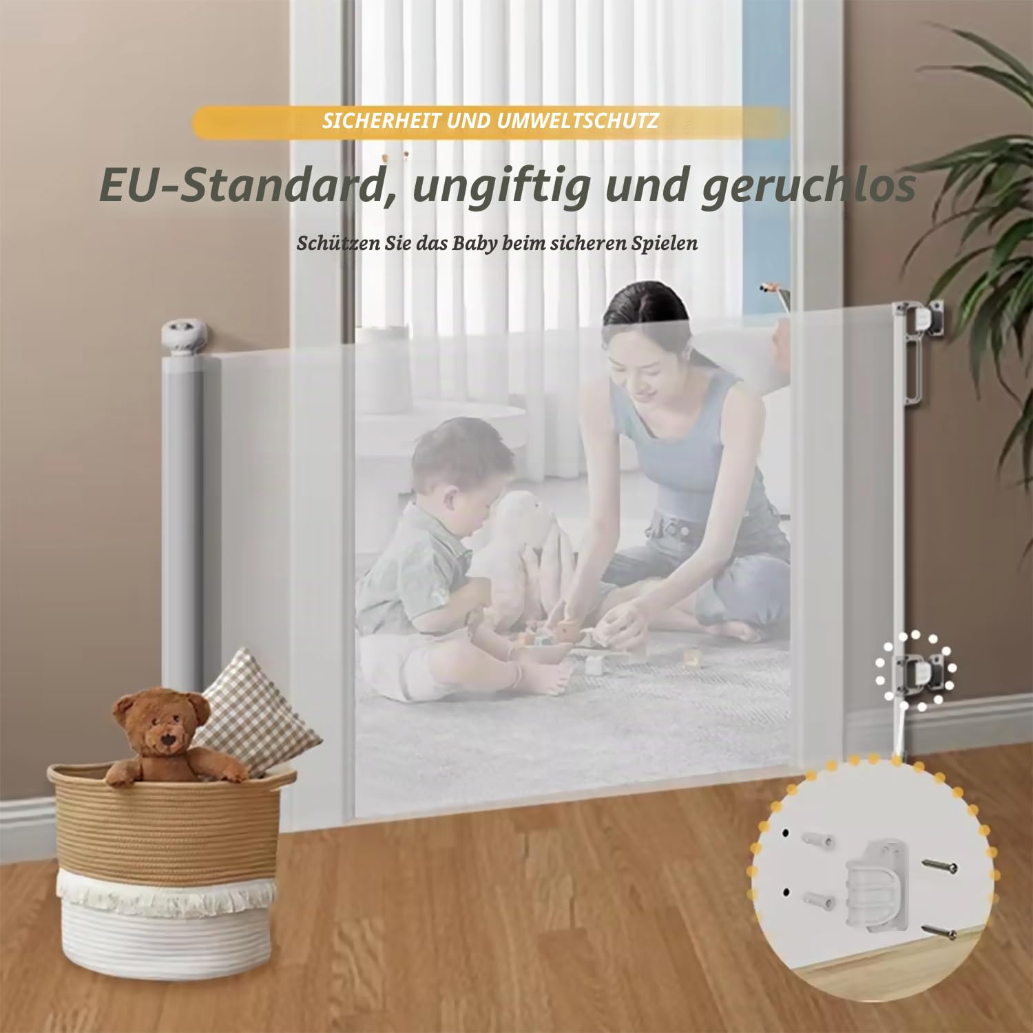 einziehbares Babygitter, 87 cm x 130 cm, Treppenschutzgitter, Rolle für Babys und Haustiere, Hunde, ausziehbare Absperrgitter (weiß)