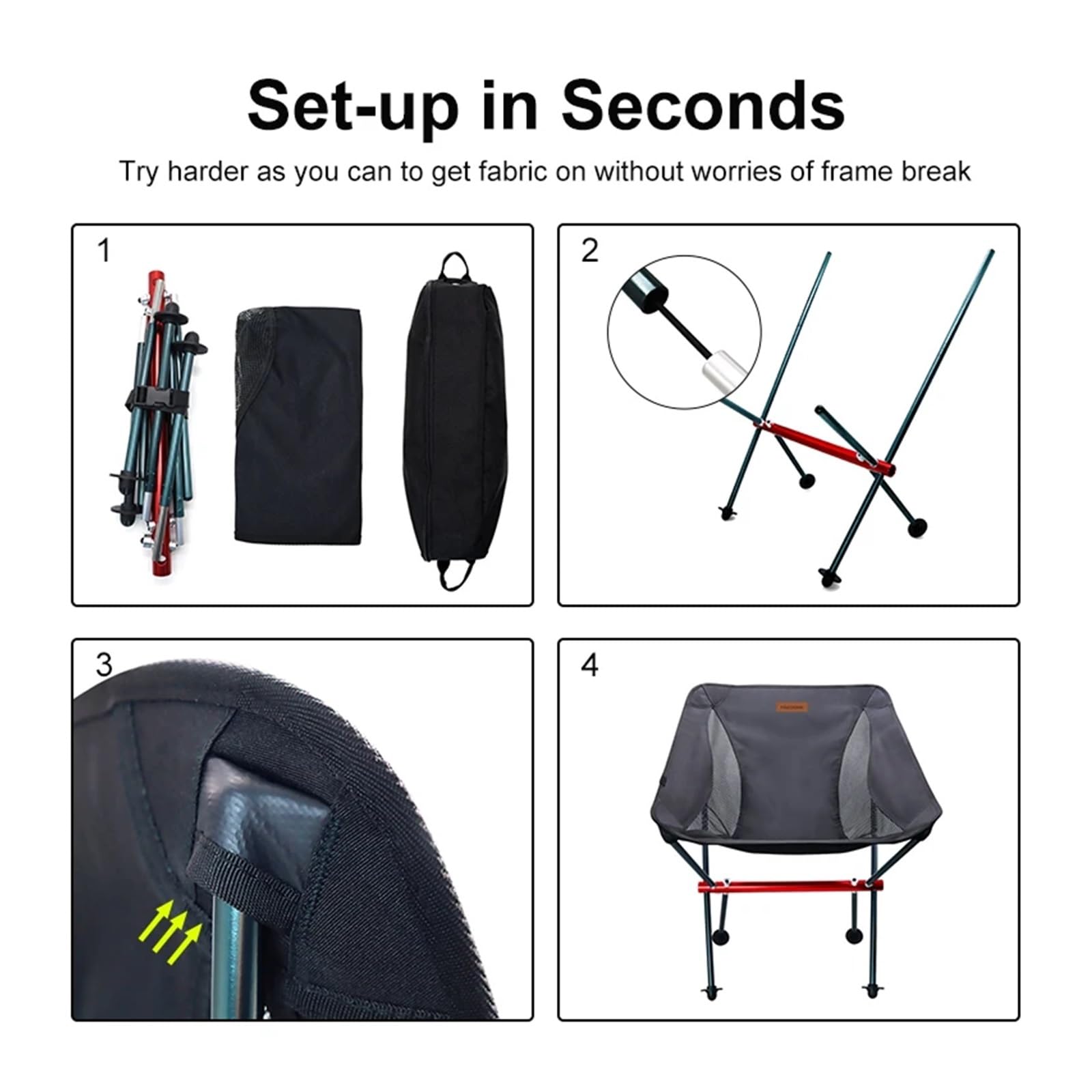 sgabello da campeggio, Silla lunar plegable ultraligera portátil para camping pesca viaje(Grey Large Chair)