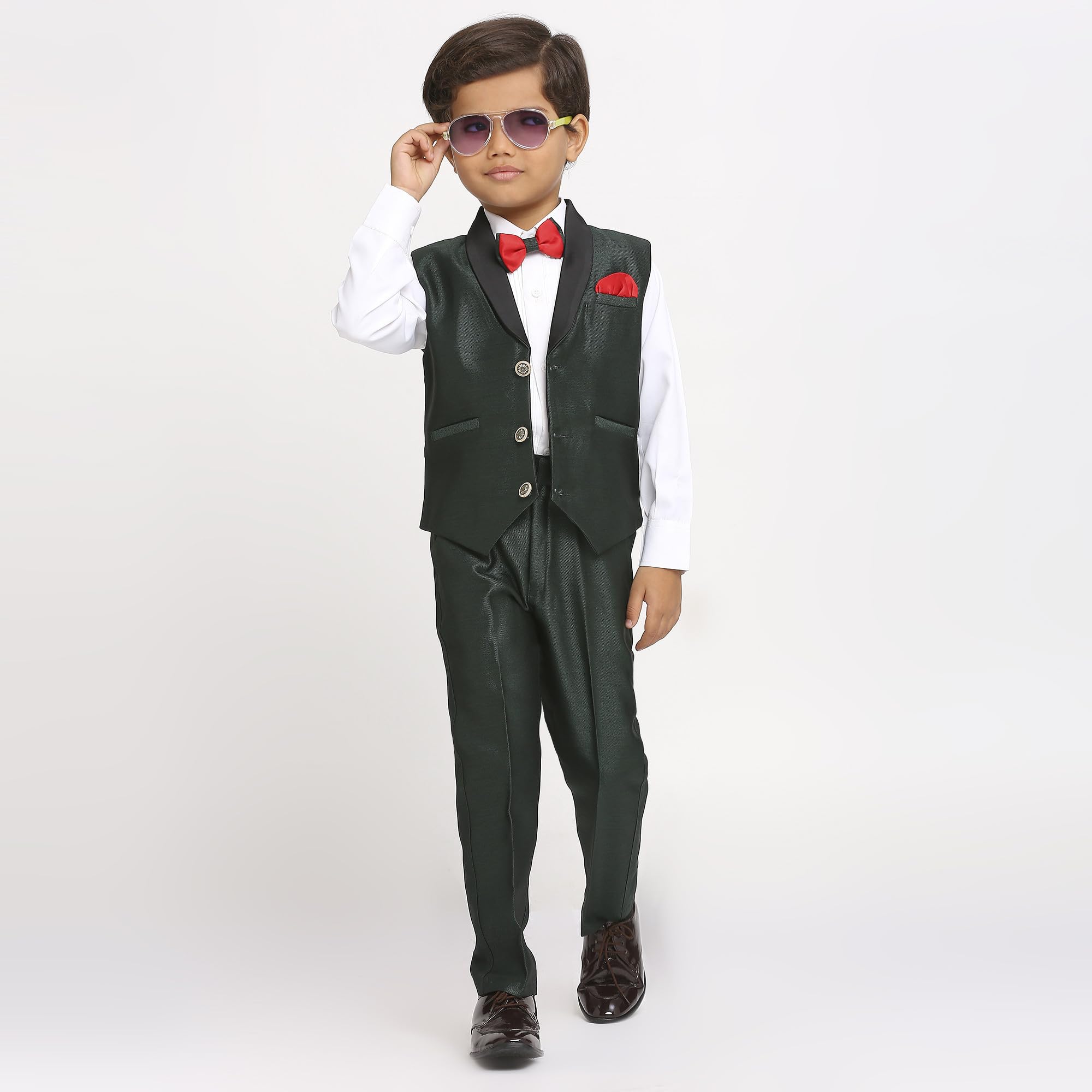 KIDS ISLAND Boys Green 3 Pcs Jacket Suit with Cotton Shirt | KI_174_1120_Green_2 3