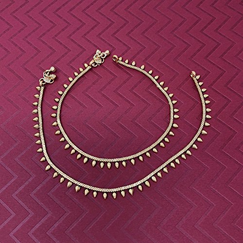 Image of Duel On Jewel Gold Payal Set for Women, Indian Paayal Jhanjar Chain Anklets with Bell Detail, Foot Jewelry Pair, 10 Inch Comfort Fit, Traditional & Dainty Styles for Wedding Beach Everyday Gift