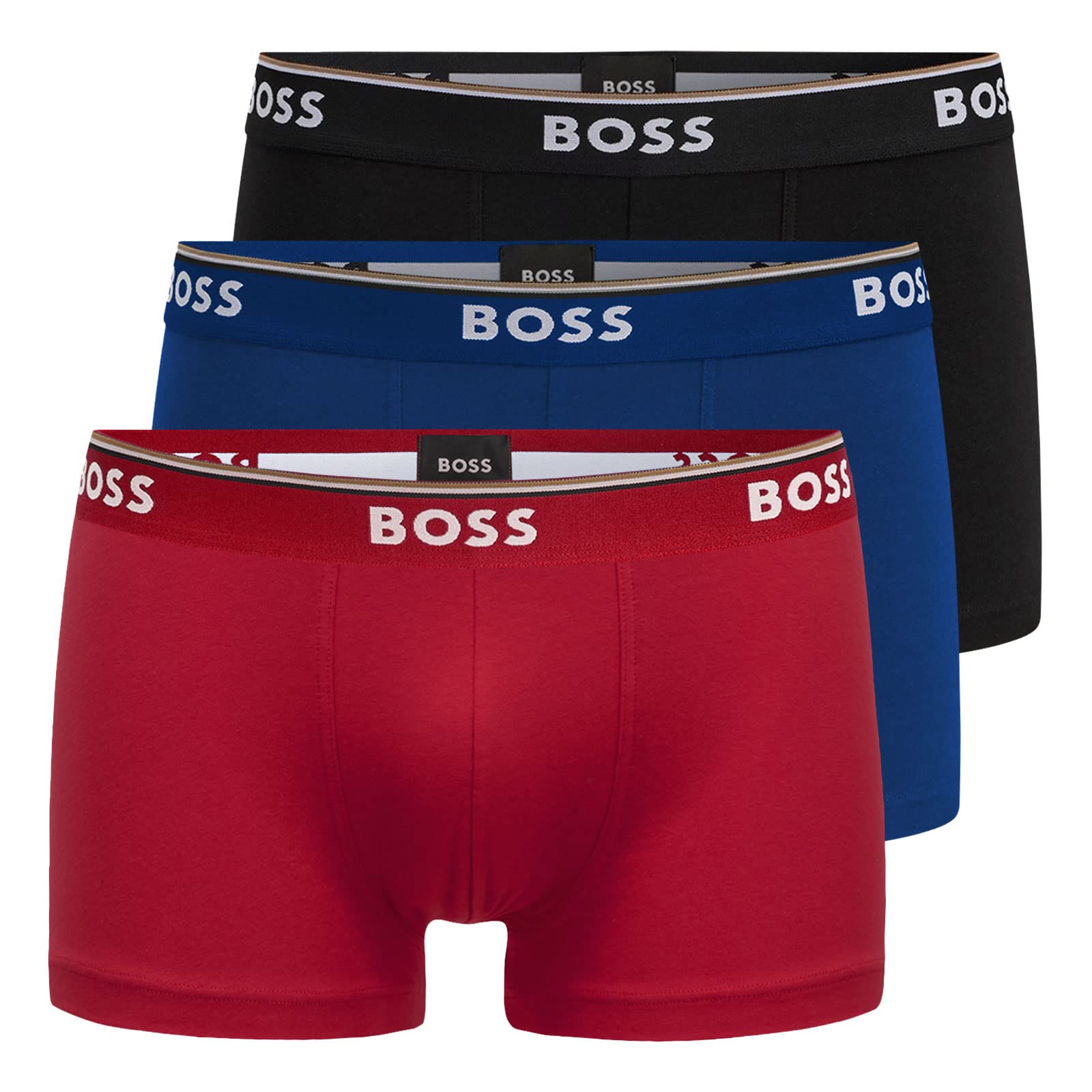 BOSS Herren Trunk 3P Power Dreier-Pack eng anliegende Boxershorts aus Stretch-Baumwolle mit Logo am Bund