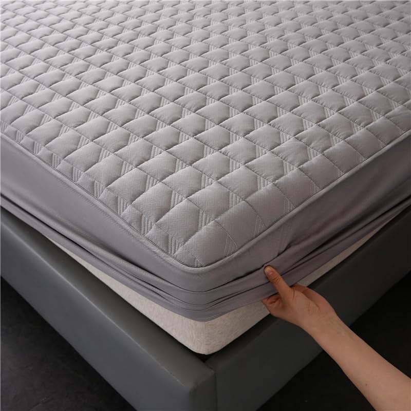 Coprimaterasso Trapuntato Silenzioso, con Strato Assorbente Impermeabile, Design Aderente con Tasca Profonda per materassi Fino a 28 cm (Grigio, 120 * 200 cm)