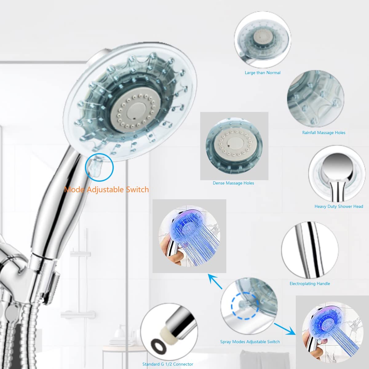 Pommeau De Douche Led Avec Douchette À Main, 3 Température De Couleur, Filtration De Filtration