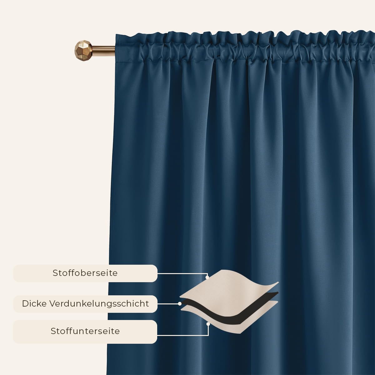 ROOM99 Laurel Curtain with Ruffle Tape, 140 x 260 cm, Width x Height Blackout Opaque Sliding Curtains, Living Room - Image 2