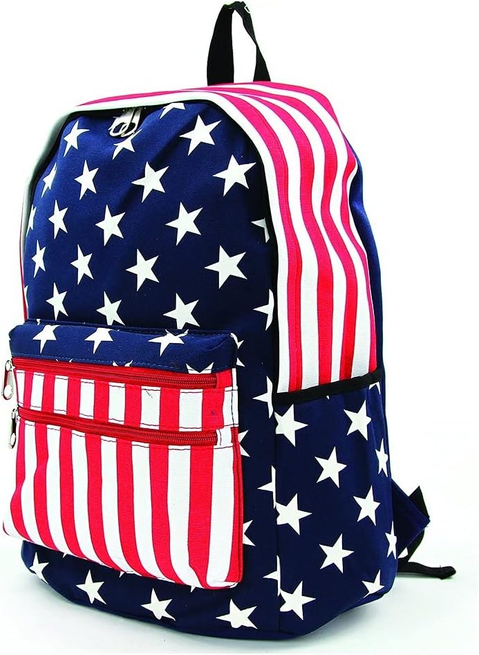 red white and blue backpack