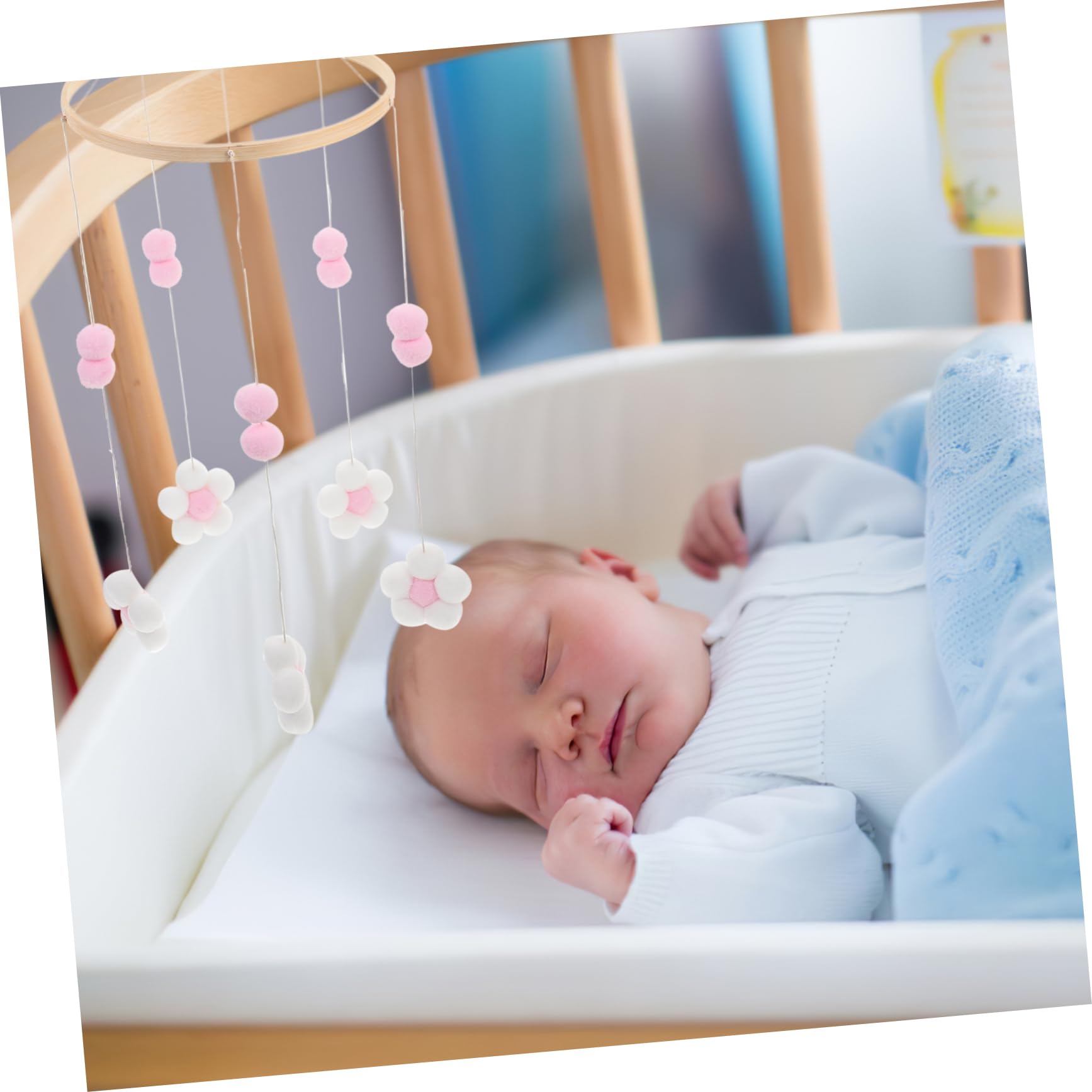 KOCKSHION Flower Mobile for Crib Girl Baby Bed Hanging Decoration Charming Wind Chime Felt Balls Enhance Nursery Ambiance