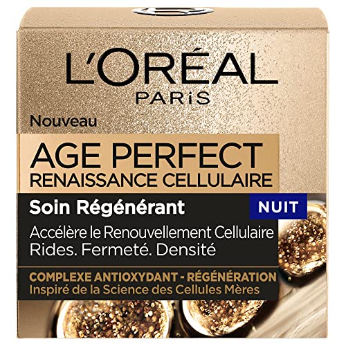 L’Oréal Paris – Crème de Nuit Age Perfect Renaissance Cellulaire – Soin Régénérant Rides, Fermeté & Densité – Au Complexe Antioxydant Protecteur - Tous Types de Peaux – 50 ml