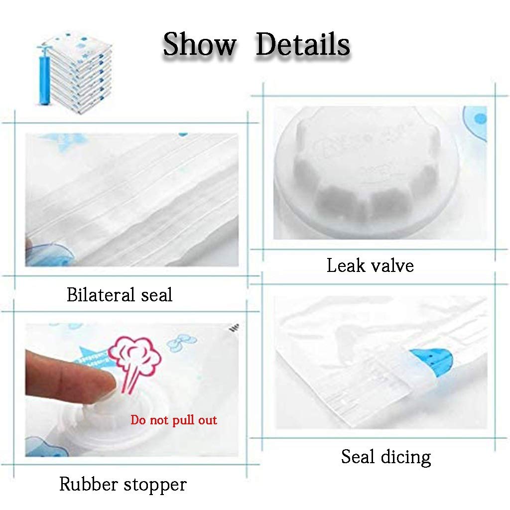 Sacchetti Sottovuoto Sacchetti Sottovuoto, Borse da Viaggio Sottovuoto con Pompa A Mano, Seal Compression Bag, Borse Salvaspazio Jumbo, per Coperte da Letto per Abbigliamento, Set 8 Pezzi