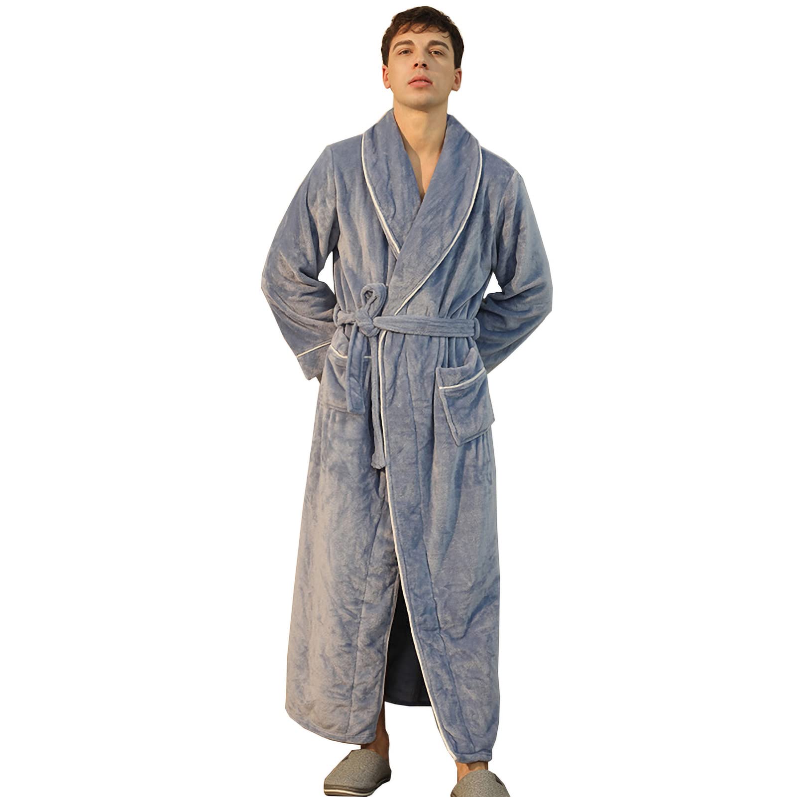 TBATMTBATM Mens Flannel Fleece Dressing Gown, Shawl Collar Plush Bath Soft Robe for Man, with Belt Pocket Full Length Housecoat Bathrobe, for Shower Spa Hotel Holiday,Blue,3XL