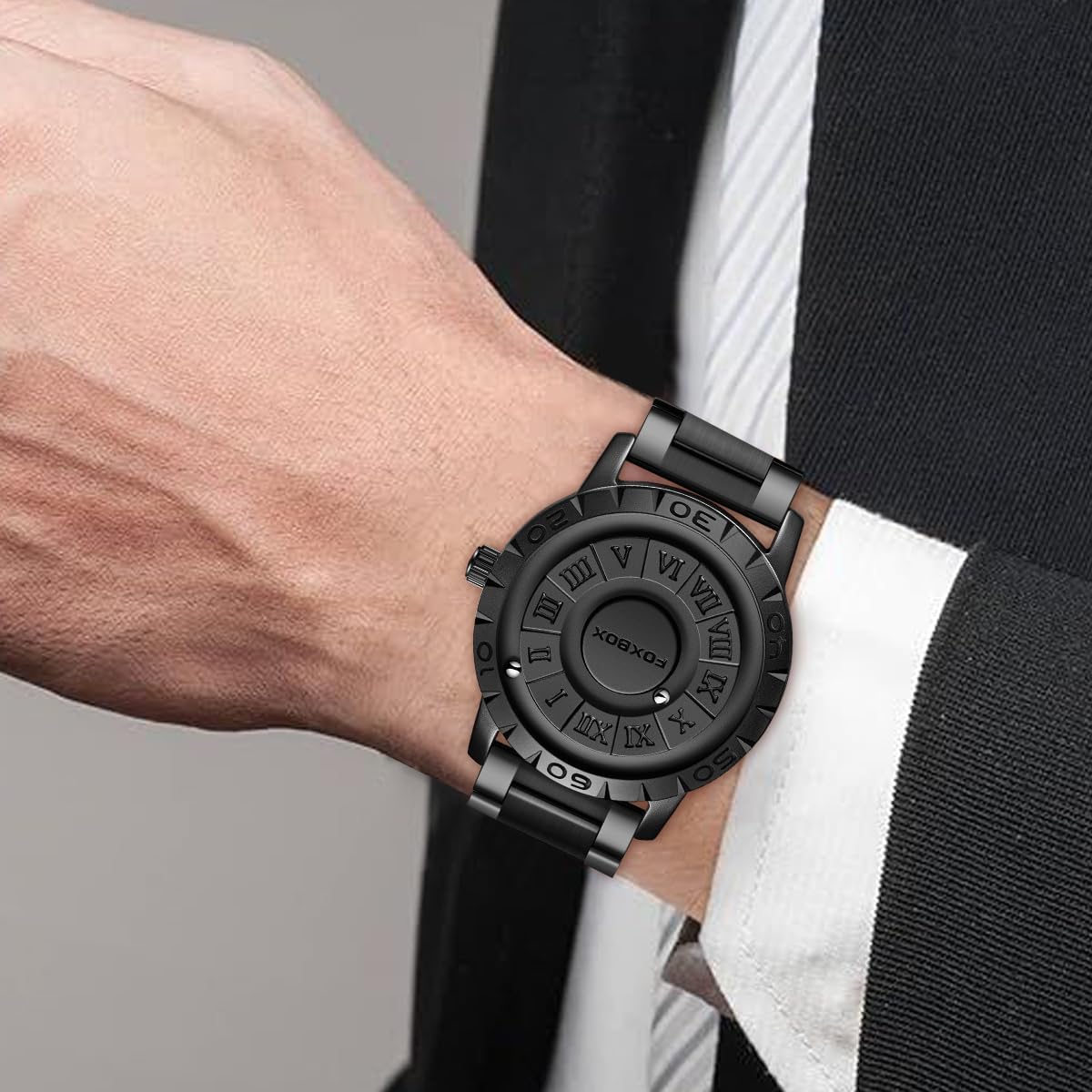 Magnetic Bead Men's Watch,Creative Magnetic Floating Ball Pointer Quartz Analog Watches for Men, Roman Numeral Dial,Waterproof Leather Strap Mens Watches