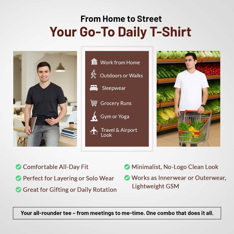 Image of Aventura Outfitters Men's V Neck 100% Cotton Regular Fit T-Shirt (Pack of 4)