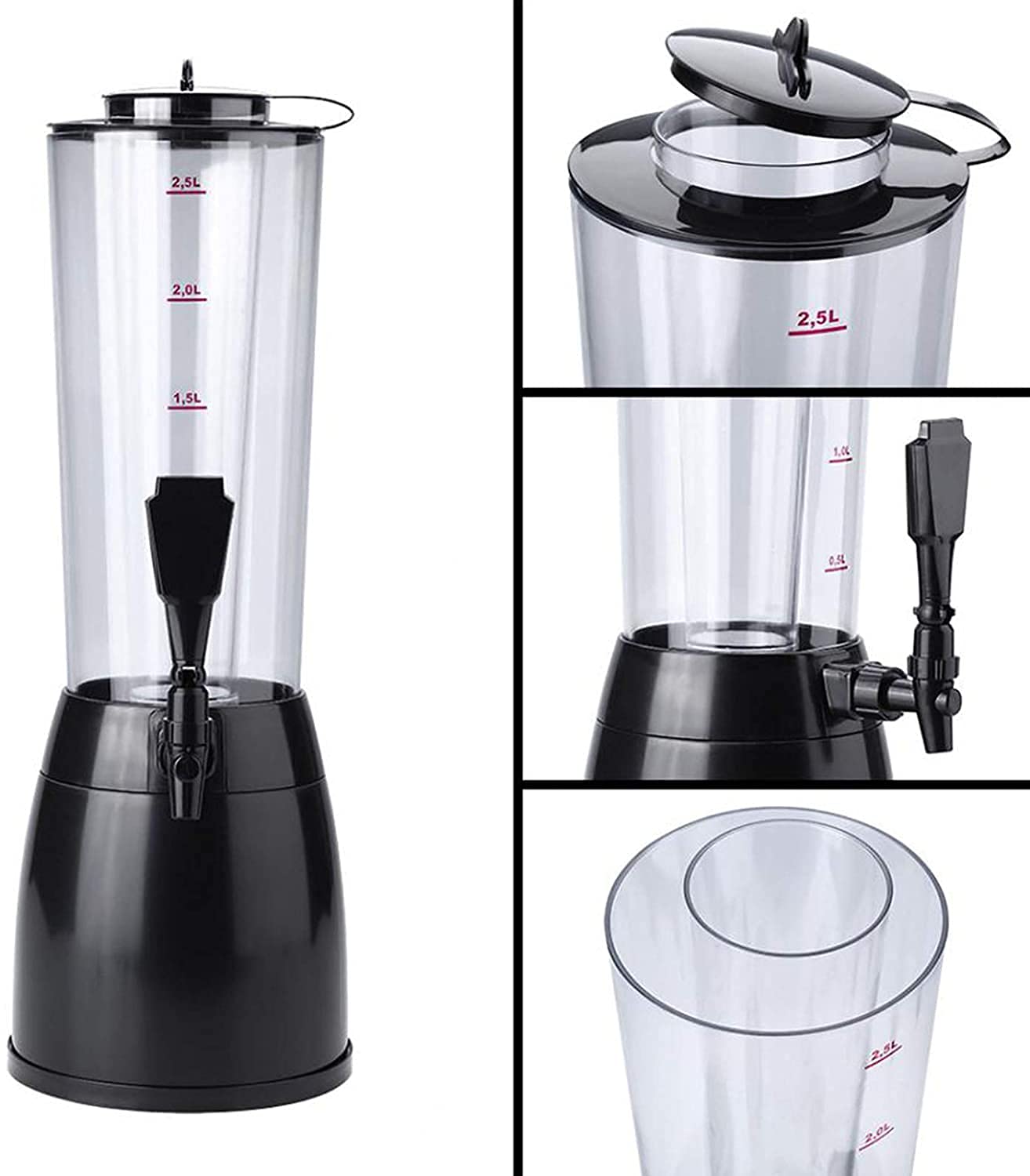 Dispensador de cerveza, barril de cerveza, dispensador de torre de cerveza de 2,5 l, con tubo de hielo extraíble, fácil de limpiar, para bar, fiestas en casa, restaurante buffet (plateado)