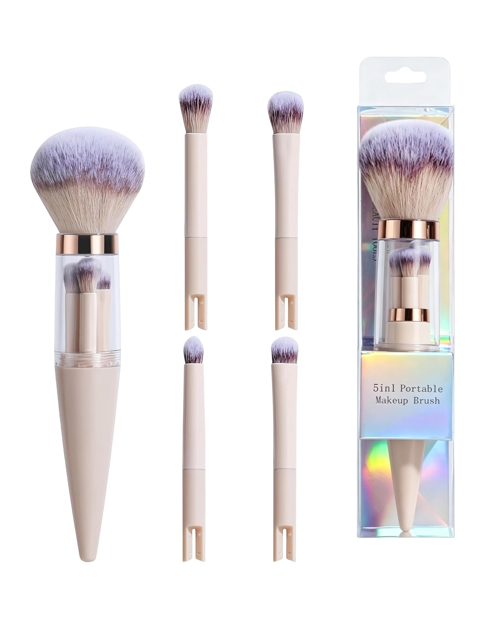 Travel Makeup Brush Set, 5 in 1 Portable Mini Face Brush Set for Powder, Eyeshadow, Blush, Concealer, Lightweight Multi-Functional Makeup Brushes for Women On-The-Go