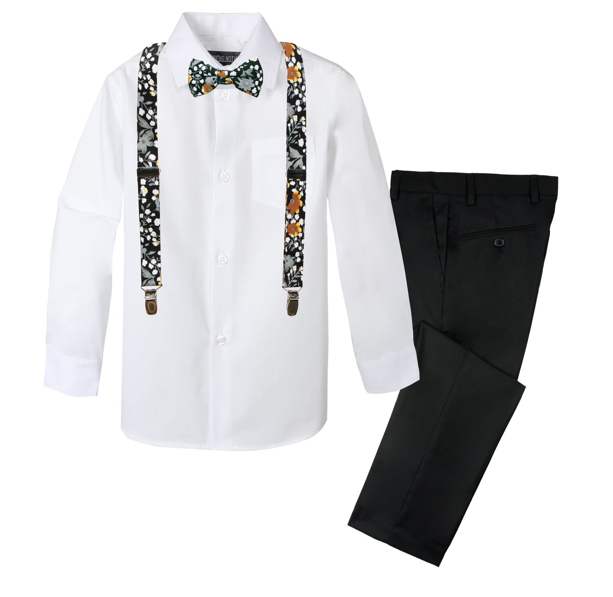 Spring Notion Boys' 4-Piece Floral Suspenders Outfit