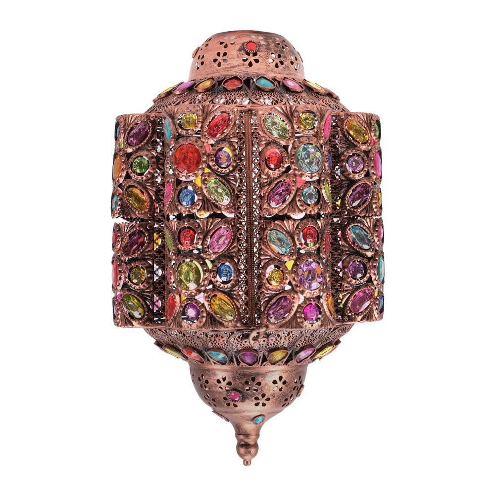 Valuelights Leyla Moroccan Bazaar Style Bronze Lantern Easy Fit Ceiling Light Shade With Multi Coloured Jewels And Bulb (D)30Cm from B&Q