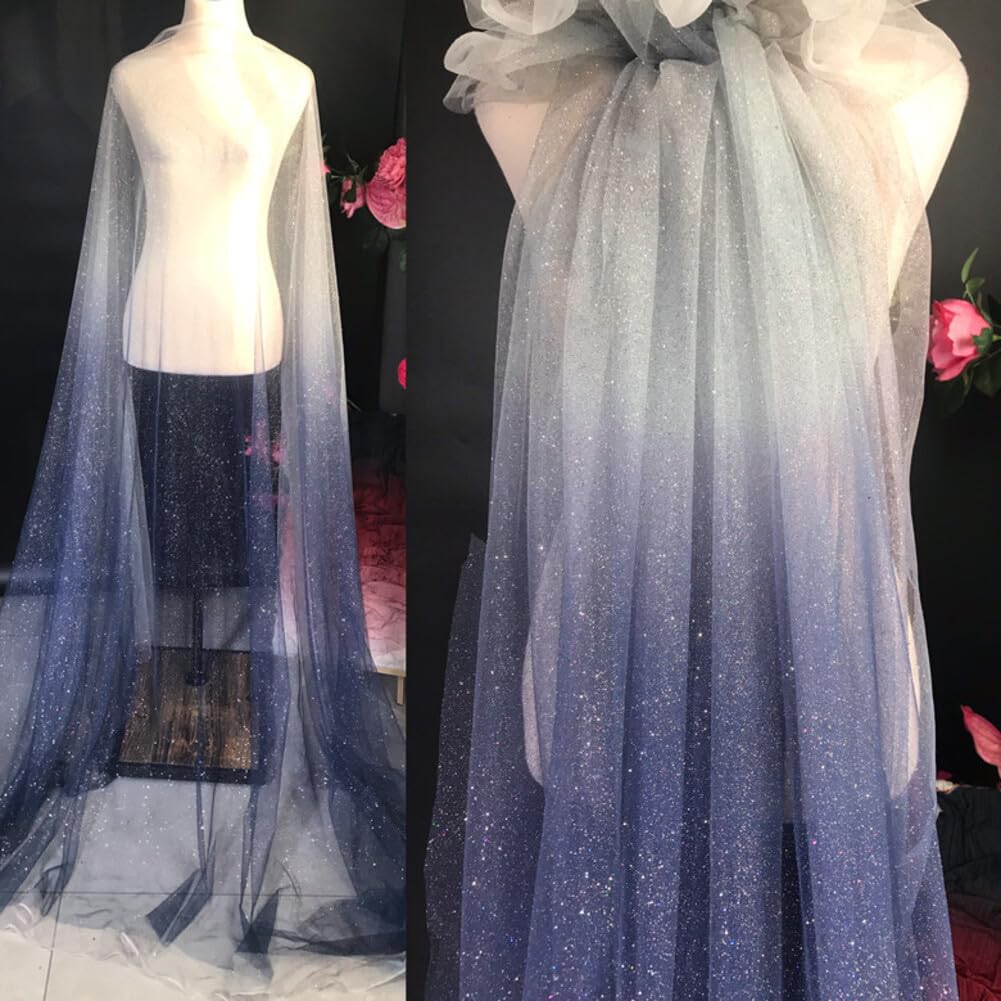 Tüllstoff Glitzer 1.50m*10 Yards Glitzertüll Tüll Stoff Netzstoff mesh Stoffe Glitzerstoff Organza Dekostoff karnevalsstoffe Netzgewebe Farbverlauf für Abendkleid Kostüme Hochzeit Geburtstag