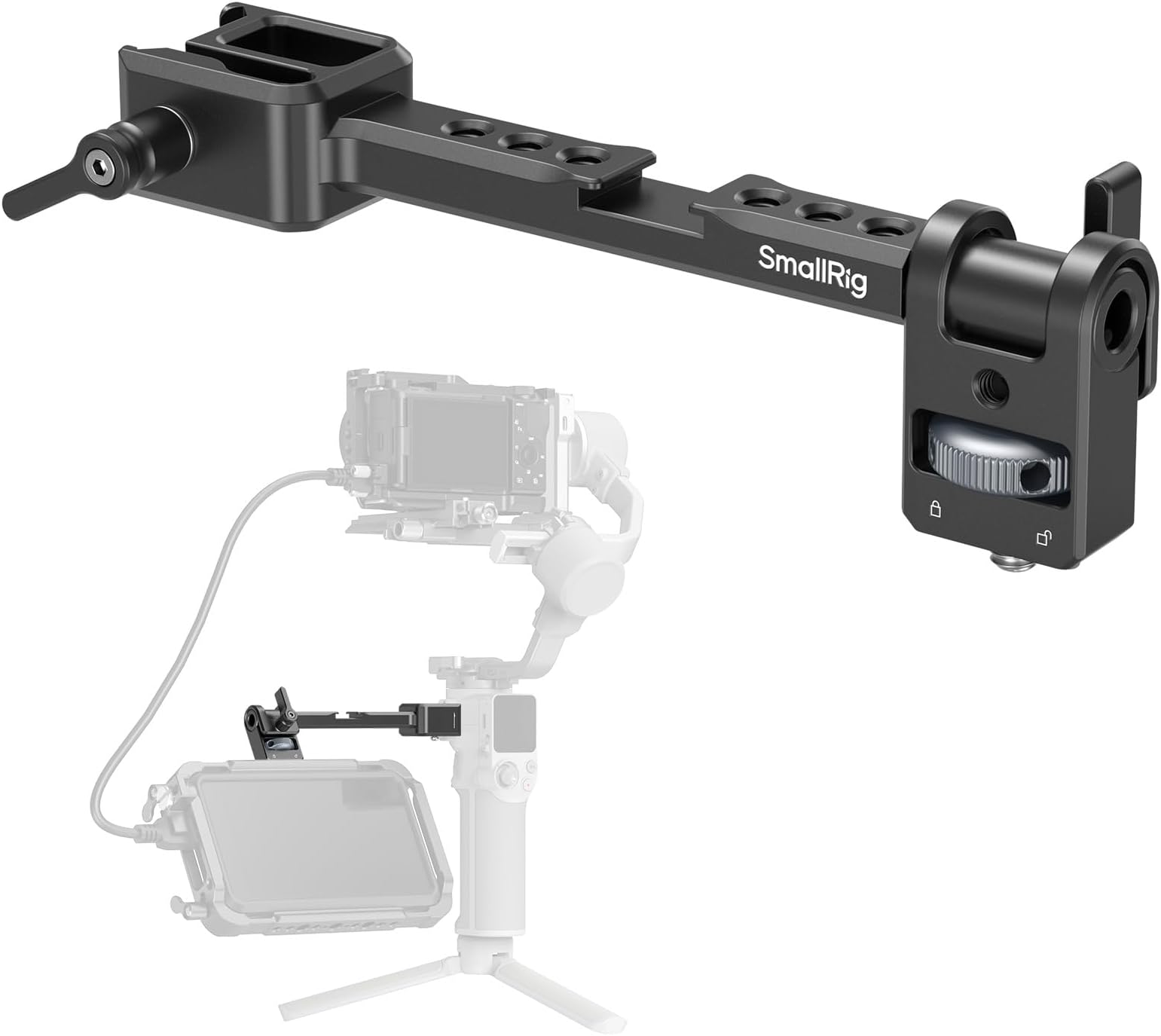 Adjustable Camera Monitor Mount with Quick Release NATO Clamp, Cold Shoe Mount, Anti-Twist Design for DJI RS 2 / RSC 2 / RS 3 / RS 3 Pro/RS 3 Mini/RS 4 Mini - 5337