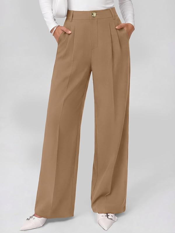 KIRUNDO Fall Wide Leg Pants Woman High Waisted Slacks Pockets(Khaki,M) by KIRUNDO - Used condition - Image 3