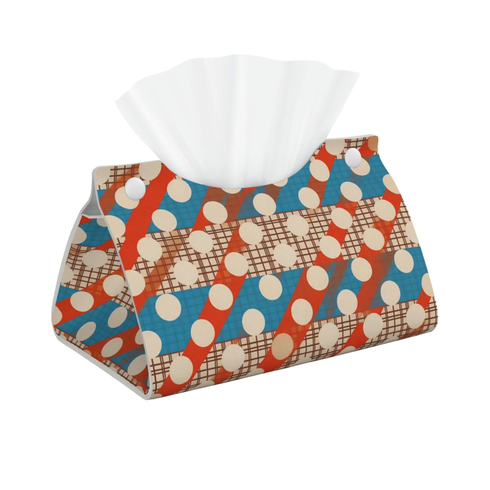 Dot Plaid Long Leather Tissue Box Cover-Waterproof PU Leather Tissue Holder for Bathroom, Decorative Rectangular Tissue Case