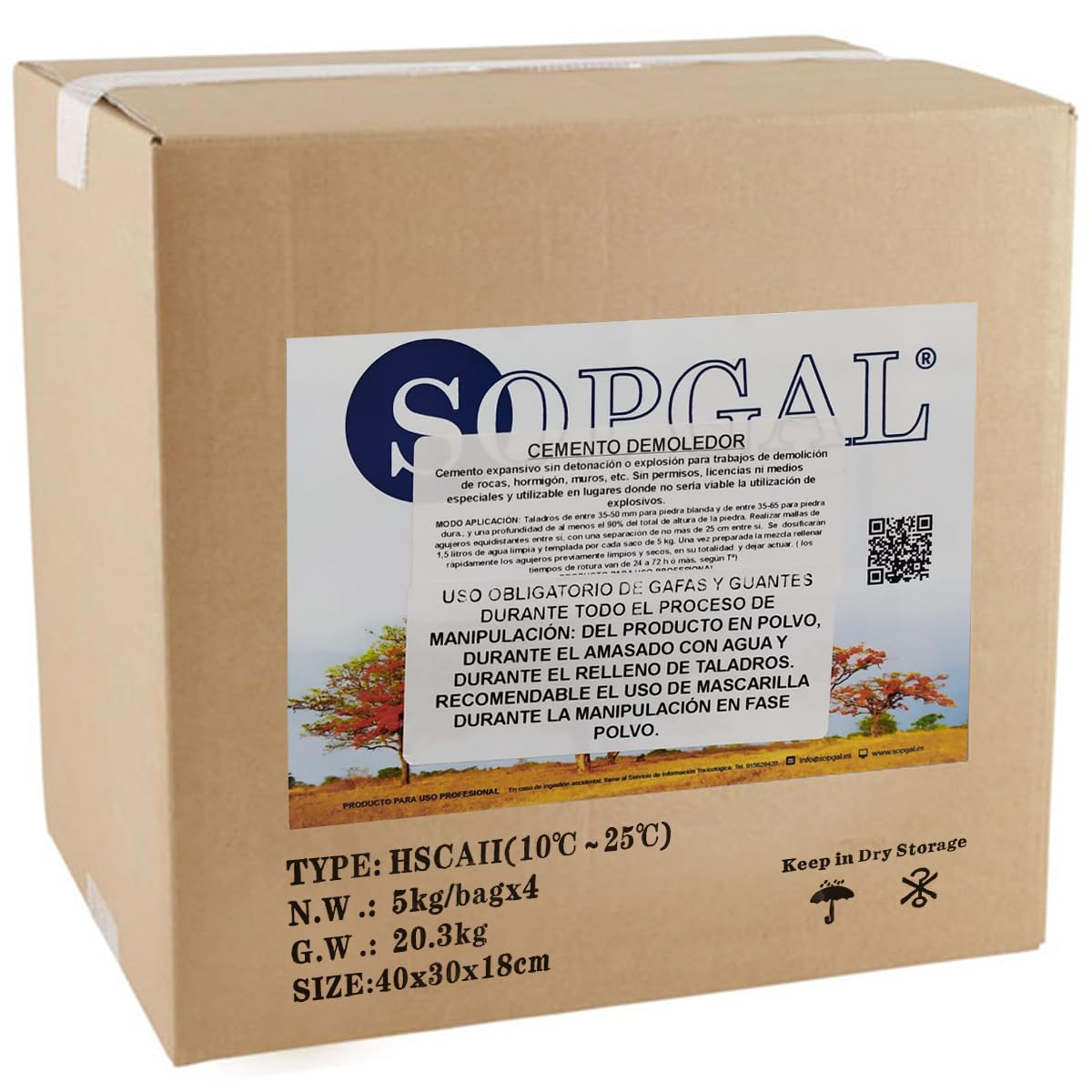 Cemento Demoledor Expansivo (20 kgs) - Demoliciones seguras y silenciosas, sin explosivos, de construcciones de piedra, muros, hormigón... - Sopgal