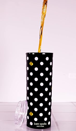 Miniatura 3 de kate spade new york Taza de viaje aislada de 16 onzas con tapa, vaso térmico negro de doble pared para cafété, lunares