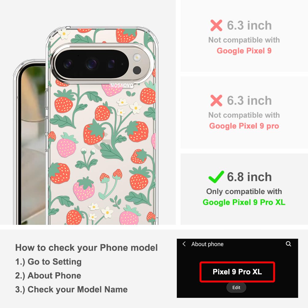MOSNOVO Case for Google Pixel 10 & Pixel 10 Pro, [Buffertech 6.6ft Military-Grade Drop Protection] [Anti Peel Off Tech] Clear TPU Bumper Phone Case Cover Design - Cute Cherry — view 572