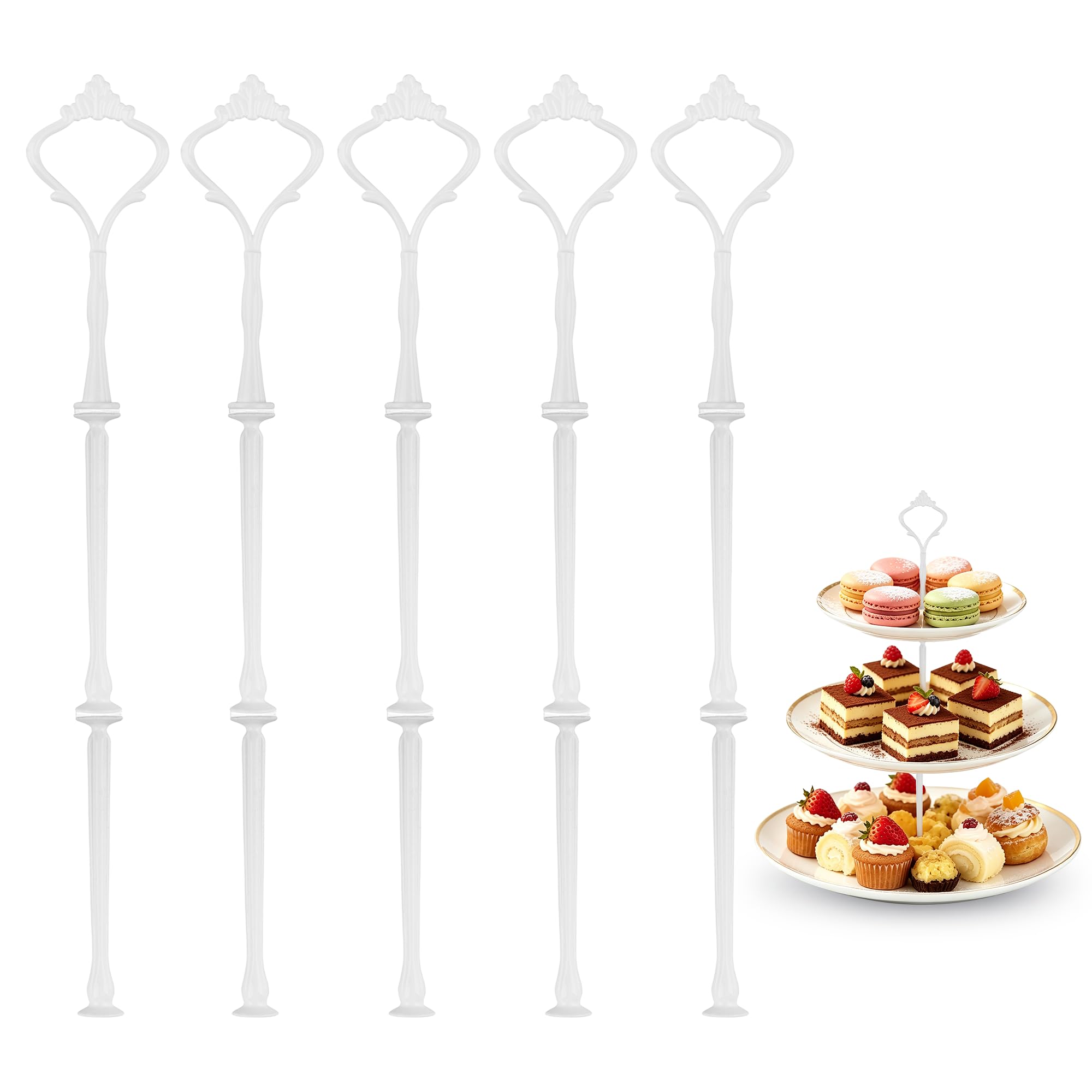 Happy Will 3 Tier Cake Stand, Luxury-Looking Wedding Cupcake Plate Holder, White Wreath Fruit Dessert Tower Tray for Birthday Party, Baby Shower, Graduation and Christmas Party (Plates NOT Included)