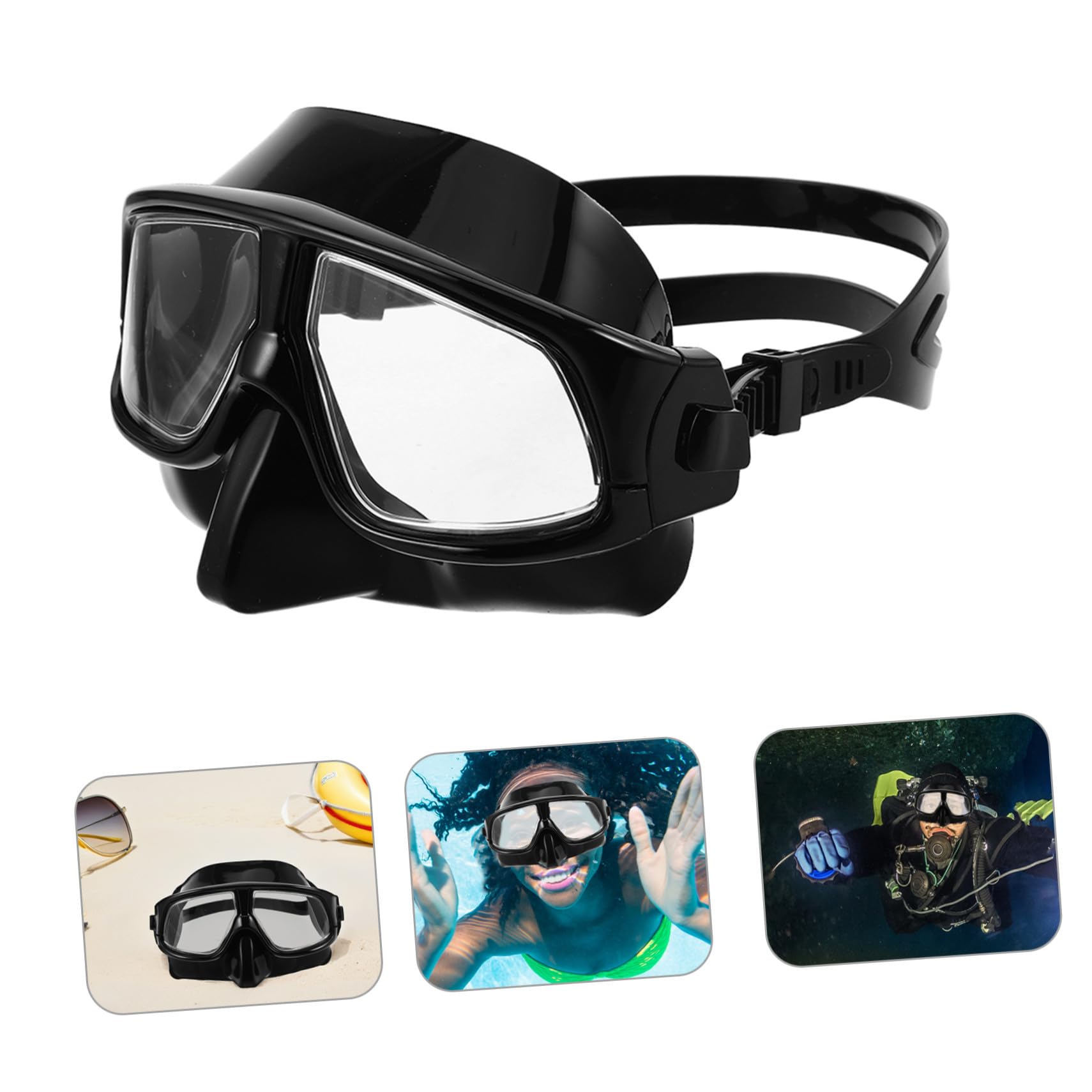 Maschera Subacquea Nera in Silicone con Cinghia Regolabile | Campo Visivo Esteso a Volume Ridotto, per Snorkeling e Nuoto in Piscina, per Adulti