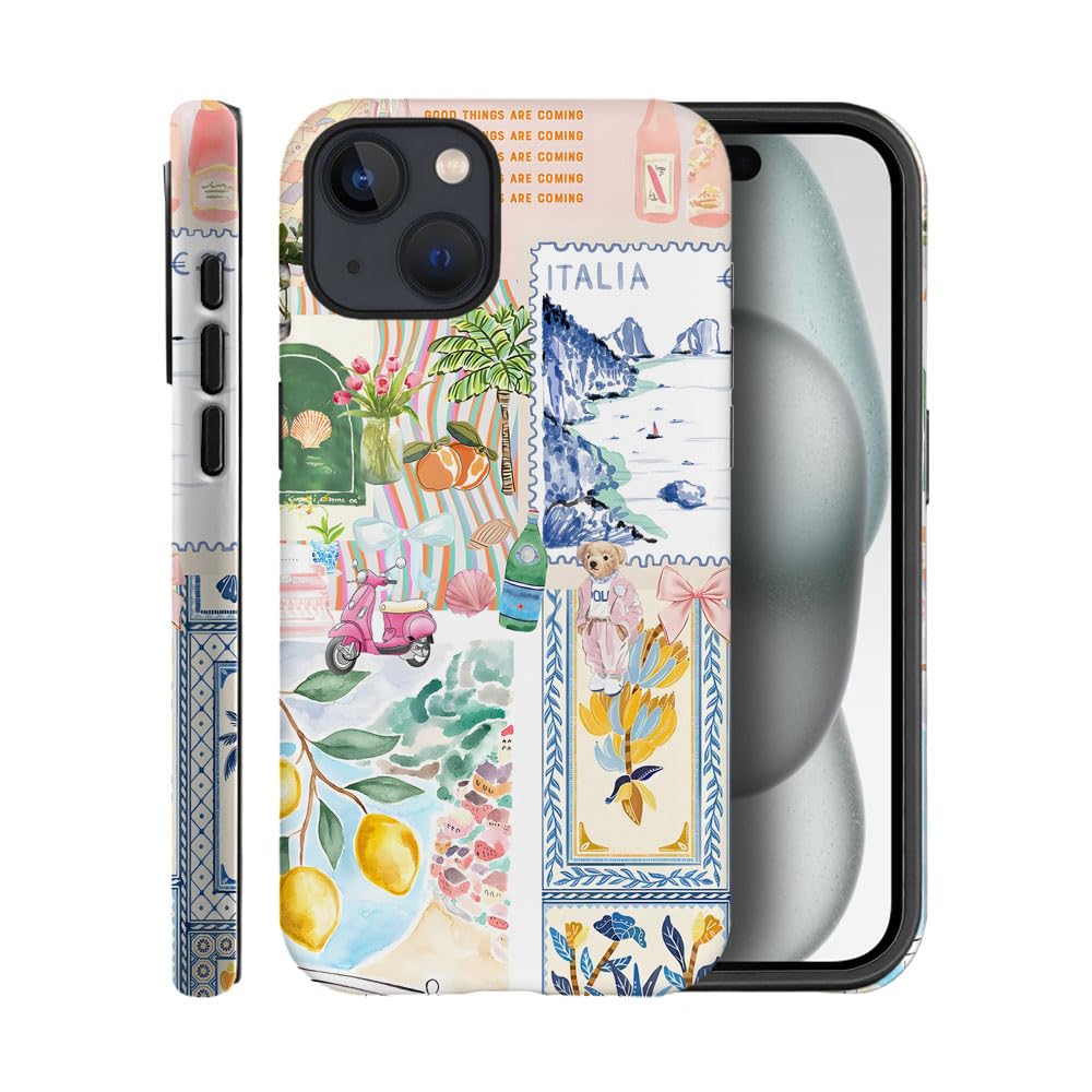 Case for iPhone 15,Frosted Case for Women Girls,Drop Scratch Protective Cover-Italian Summer Collage Coastal