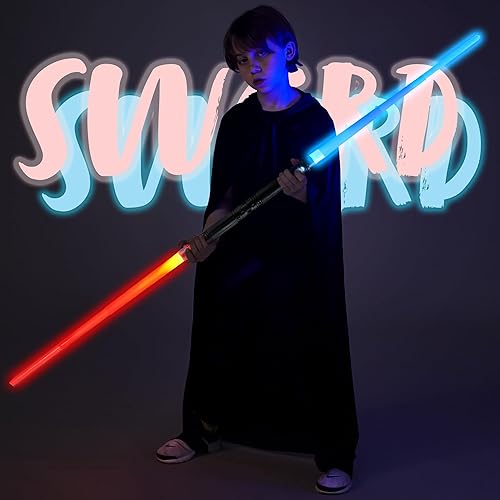 Miniatura 7 de JOYIN Espada LED extensible 2 en 1 mango negro, 2 piezas, espadas iluminadas con sonido sensible al movimiento, disfraz de Halloween, suministros de