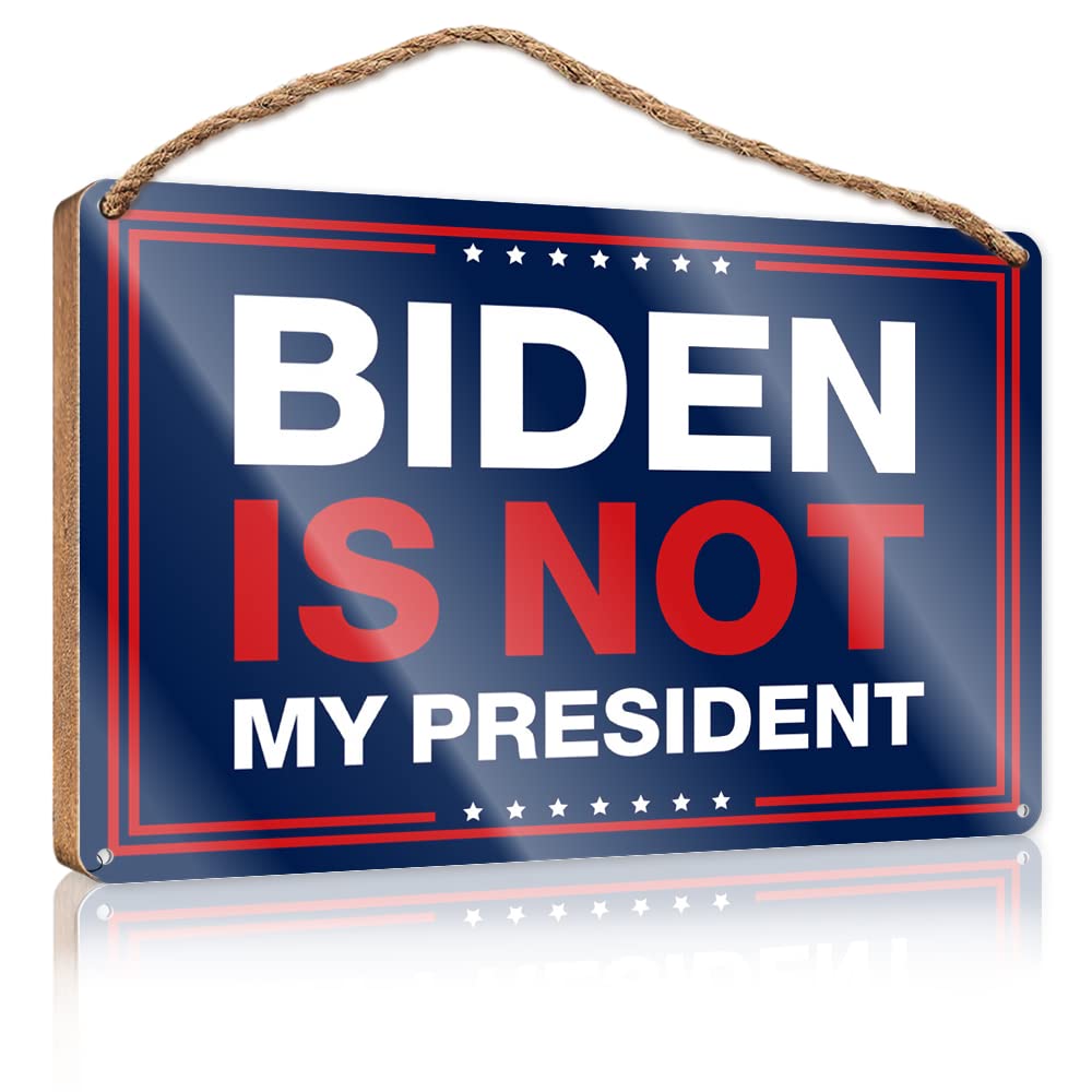 FZFN Wood Signs Decor Biden Is Not My President Wooden Sign Bathroom Signs For Door Boys Bedroom Decor(23X35CM)