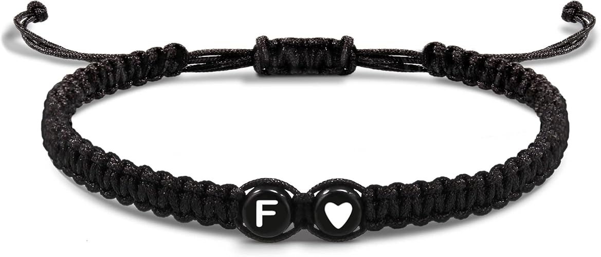 Btysun Initial Bracelets for Women Teen Gifts Trendy Stuff Best Friend Birthday Gifts Graduation Adjustable Letter A-Z Braided Bracelets Heart Link Sister Daughter Mother's Day Mom Female Christmas Jewelry