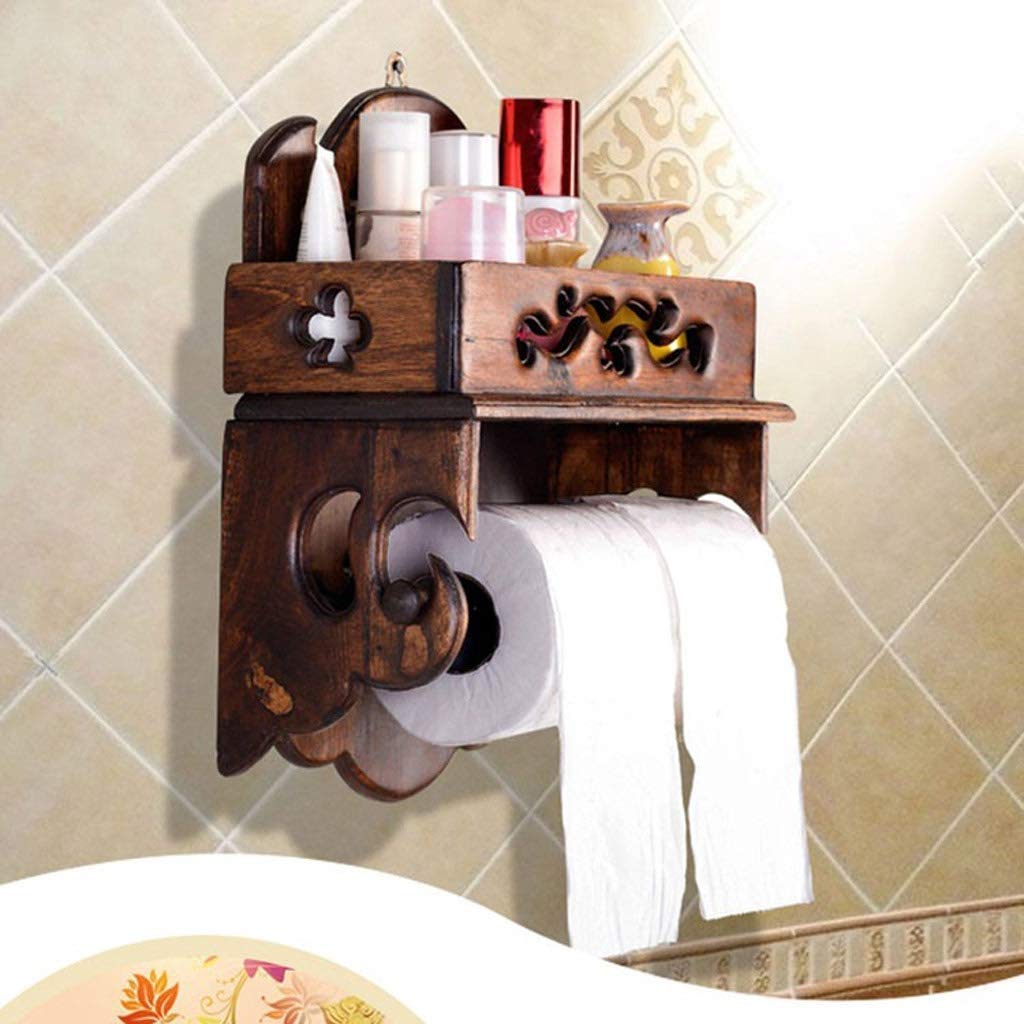 NEECS Portarotolo Rustico in Legno per Montaggio a Parete con ripiano in Legno per l'arredamento Moderno della Cucina e del Bagno