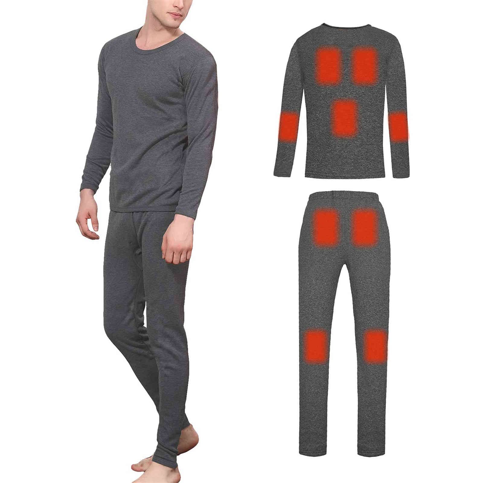 Conjunto de Ropa Interior calefactable para Hombre Leggings USB + Parte Superior térmica Leggings con Forro Polar Ropa calefactora Lavable para Exteriores (Gris M) (Gris M)