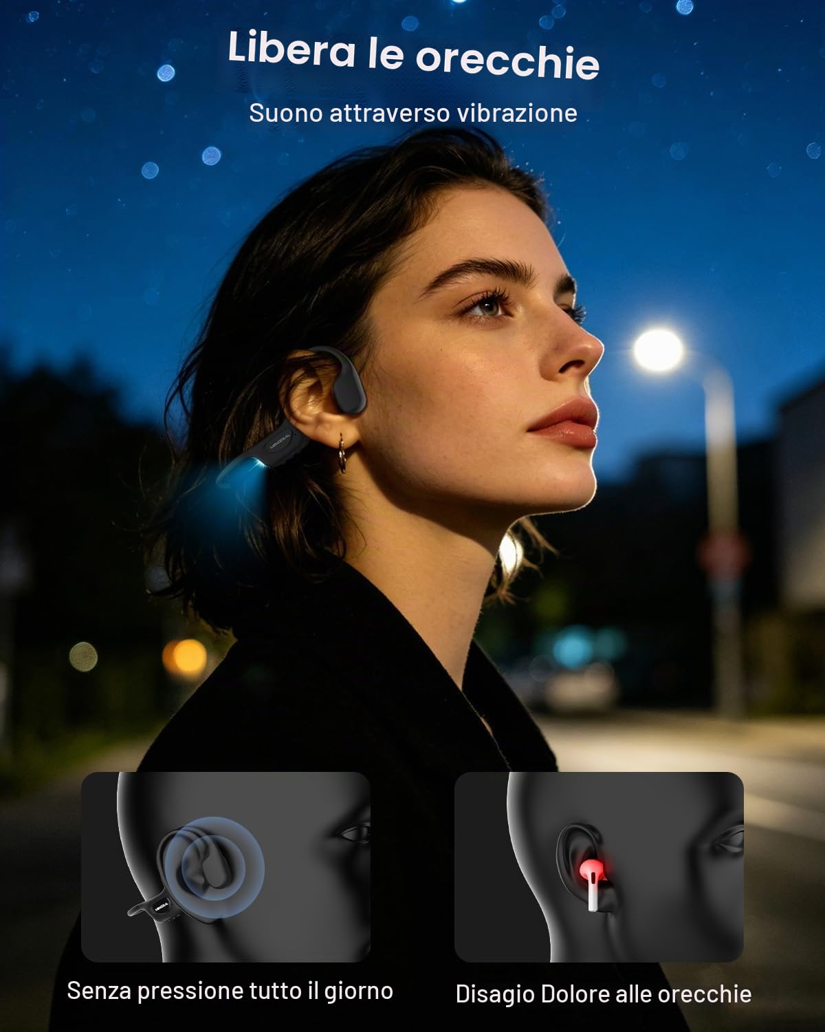 Cuffie Conduzione Ossea Bluetooth 6.0 per Corsa Fitness Ciclismo, IPX8, 25g | 25g Ultra-leggero e Materiale in silicone morbido per comfort, Impermeabile IPX8 per corsa, ciclismo e fitness, Non per nuoto