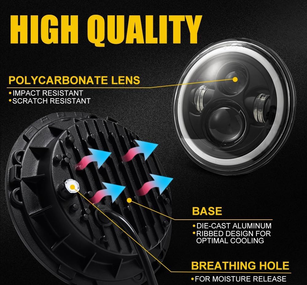 Amazon | 7インチ LEDヘッドライト イカリング HI/Lo 50W 6500K