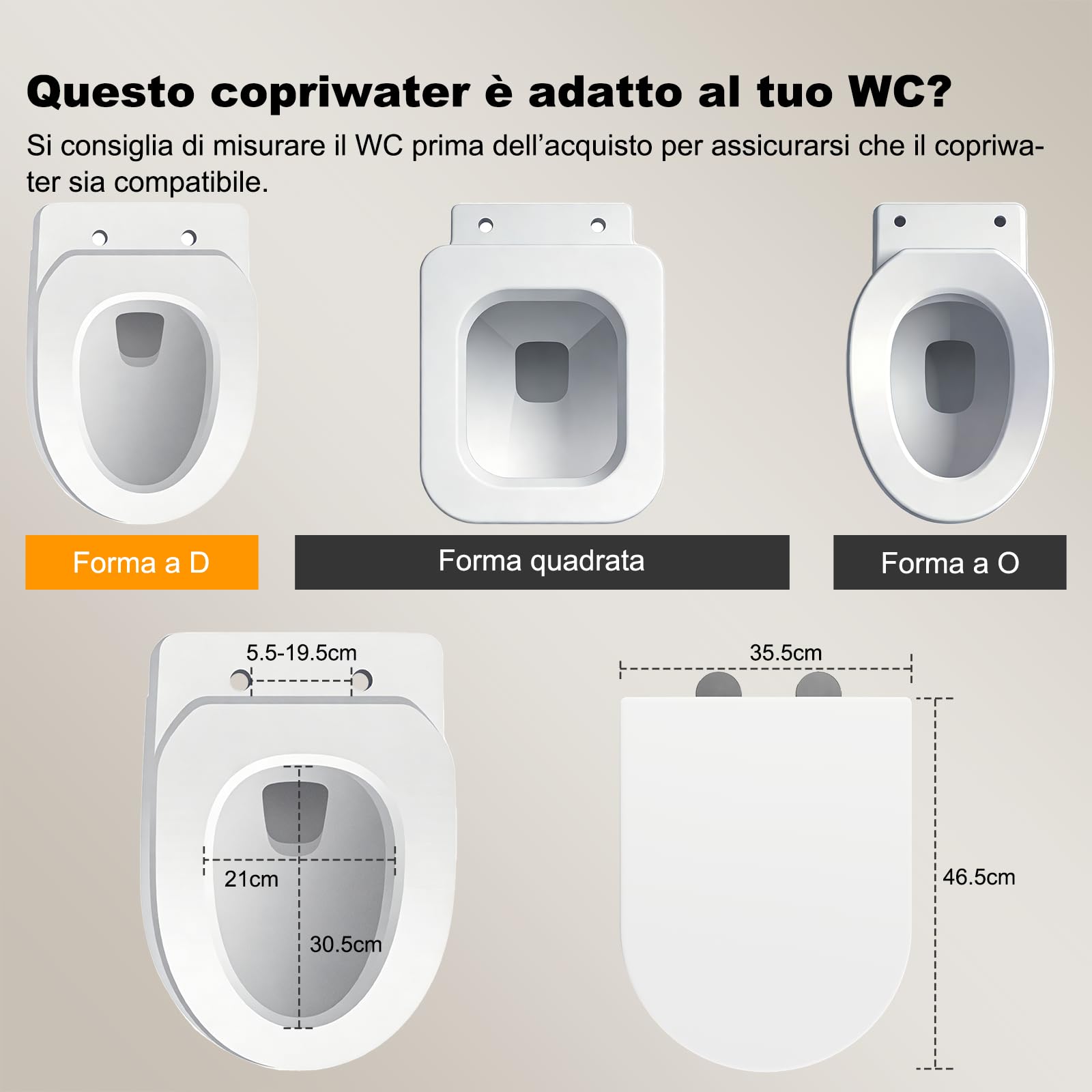 SURFOU Tavoletta WC con Chiusura Ammortizzata, Duroplast di Alta Qualità, Forma a D, Sgancio Rapido per Facile Pulizia, Supporta fino a 200 kg, con Gancetti in Gomma per Fissaggio Stabile