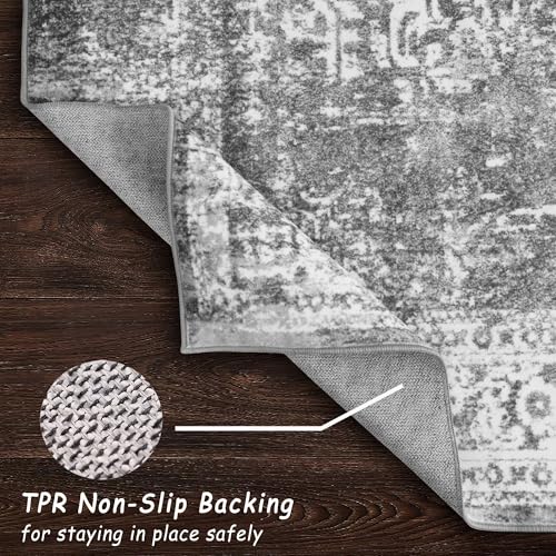 vivorug 6x9 Area Rugs, Stain Resistant Washable Rug for Living Room, Vintage-Inspired Grey Rug